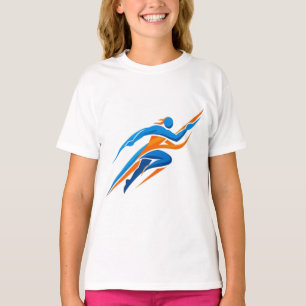 Camiseta Logotipo Dinâmico de Corredor Azul Laranja Velocid