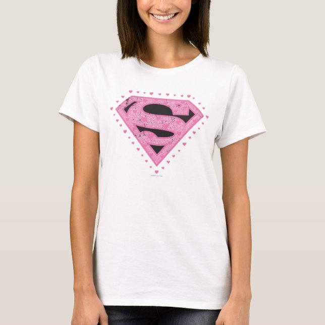 Camiseta Logotipo Distante da Supergirl Preto e Rosa (Frente)