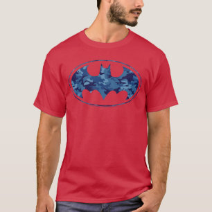 Camiseta Logotipo do Batman da DC Comics em Camuflagem Azul