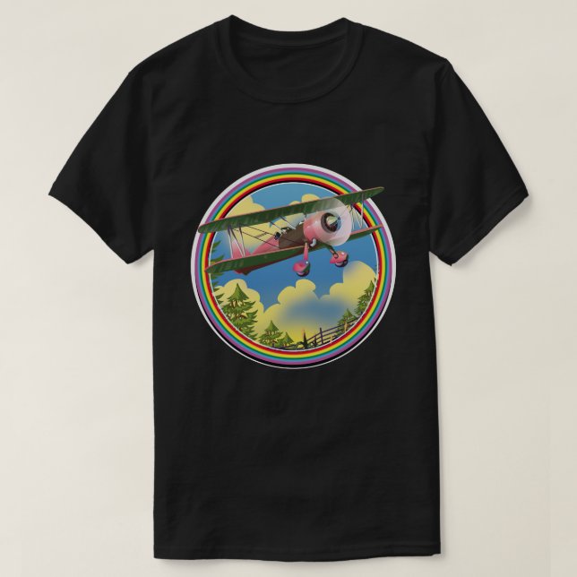 Camiseta logotipo do biplano Rosa Arco-íris (Frente do Design)