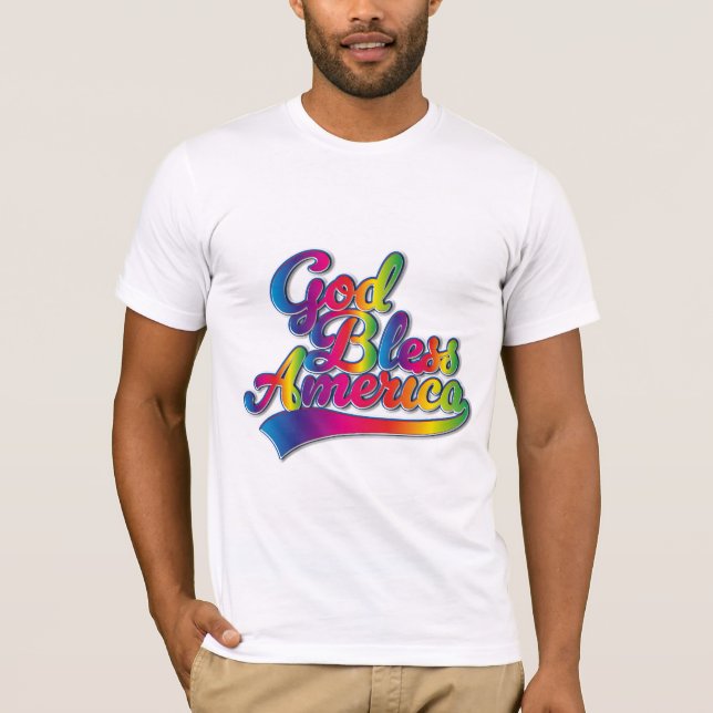 Camiseta Logotipo do Rainbow para a América do deus abençoe (Frente)