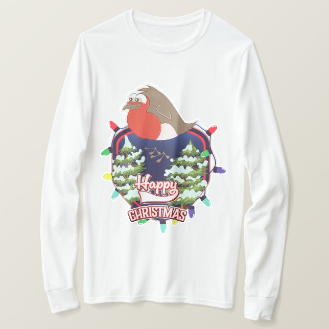 Camiseta logotipo do Robin de desenho animado de Natal feli (Frente do Design)