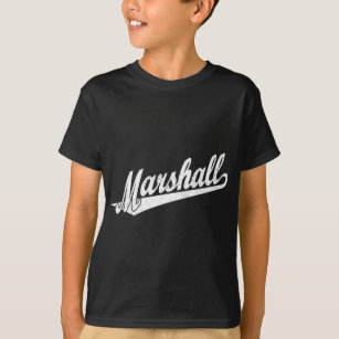 Camiseta Logotipo do roteiro de Marshall no branco afligido