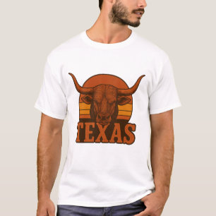 Camiseta Logotipo do Texas Longhorn Bull Vintage - Fogo Oci