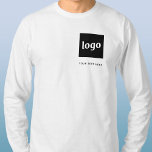 Camiseta Logotipo e Texto simples para empresa<br><div class="desc">Adicione seu logotipo e texto a este design comercial moderno do promocional. Excelente para uniformes de funcionários, apresentações comerciais e eventos corporativos, ou para entregar a seus clientes e clientes como itens de promocional. Escolha uma cor básica para refletir a marca da sua pequena empresa e remova o texto, se...</div>