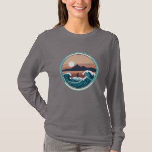 Camiseta Logotipo Minimalista da Onda do Oceano de Montabea