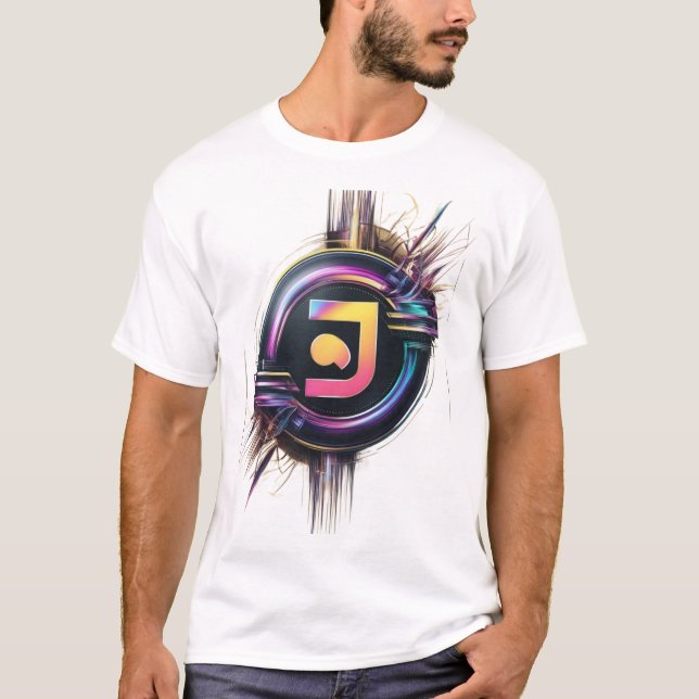 Camiseta Logotipo Neon Tech Futurístico - Impressão de Arte (Frente)