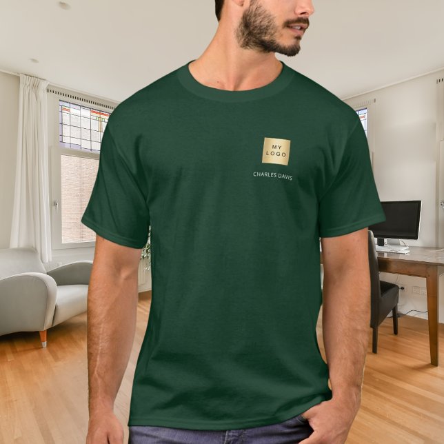 Camiseta logotipo nome da equipe empresarial verde (Criador carregado)