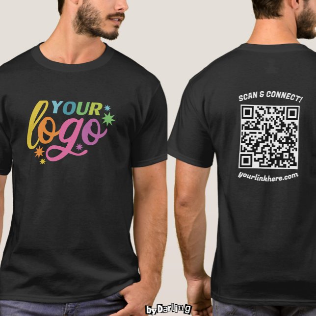Camiseta Logotipo Personalizado Frente e Traseira Código QR (Custom Logo Front & Back QR Code Modern Unisex T-Shirt)