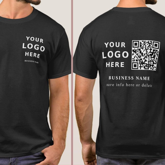 Camiseta Logotipo personalizado preto moderno e código QR (Criador carregado)