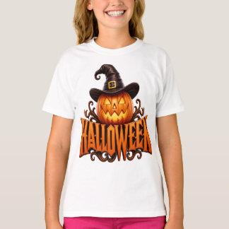 Camiseta Logotipo Premium de Abóbora de Halloween 3D com Ch
