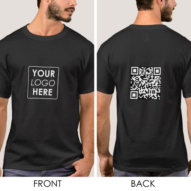 Camiseta Logotipo preto para empresas QR Bacalhau Vestuário (Black Business Logo QR Cod Employee Workwear T-Shirt)