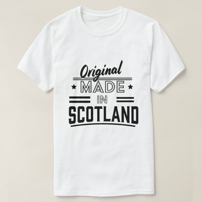 Camiseta Logotipo retrô Original feito na Escócia (Frente do Design)