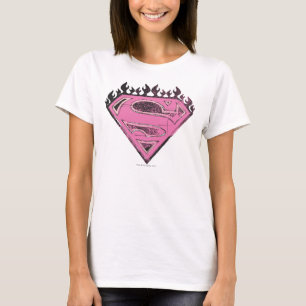 Camiseta Logotipo rosa super-menina com chamas