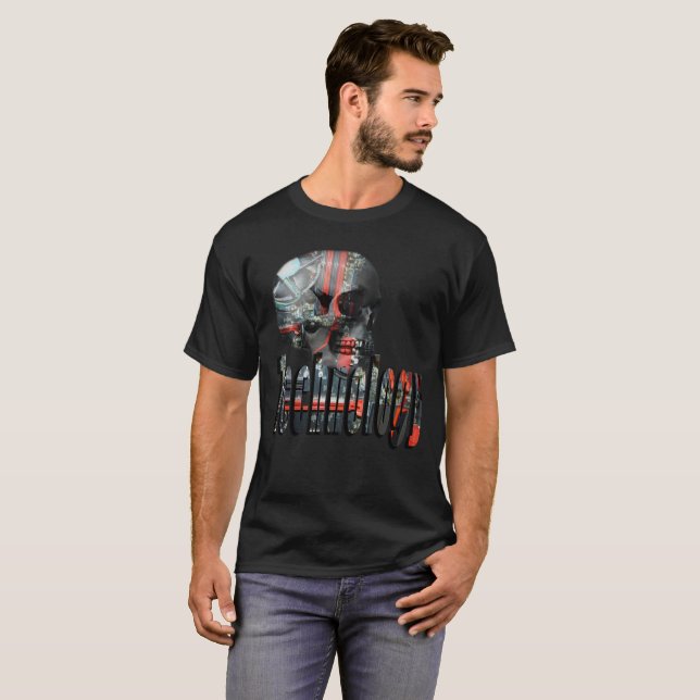 Camiseta Logotipo Tecnológico E Crânio Computador, (Frente Completa)