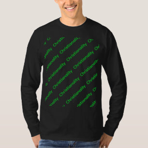 Camiseta Logotipo verde repetido na manga longa preta.