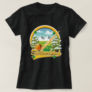 Camiseta logotipo viagem do alfabeto retro do suiça 