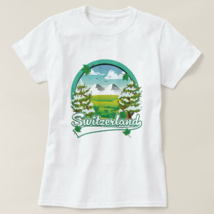 Camiseta logotipo viagem retrô da suiça