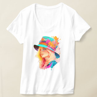 Camiseta Loira vestindo um chapéu grande