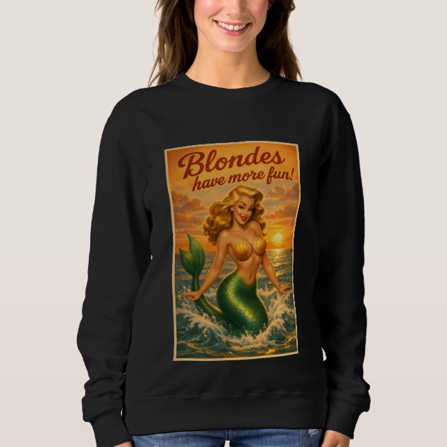 Camiseta Loiras se Divertem Mais | Arte Retro de Sereia Pin (Frente)