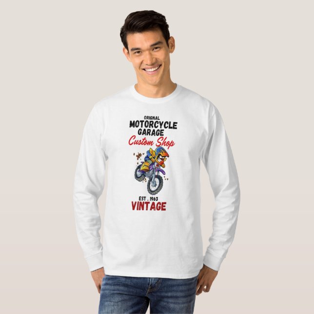 Camiseta Loja Personalizada de Oficina de Motocicletas Orig (Frente Completa)