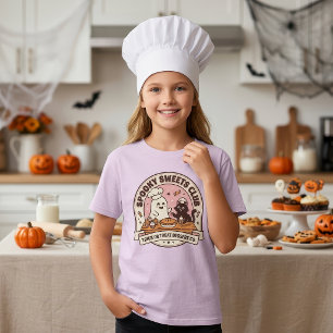 Camiseta Lojinha de Bolos de Gato Preto Fantasma Fofa Hallo