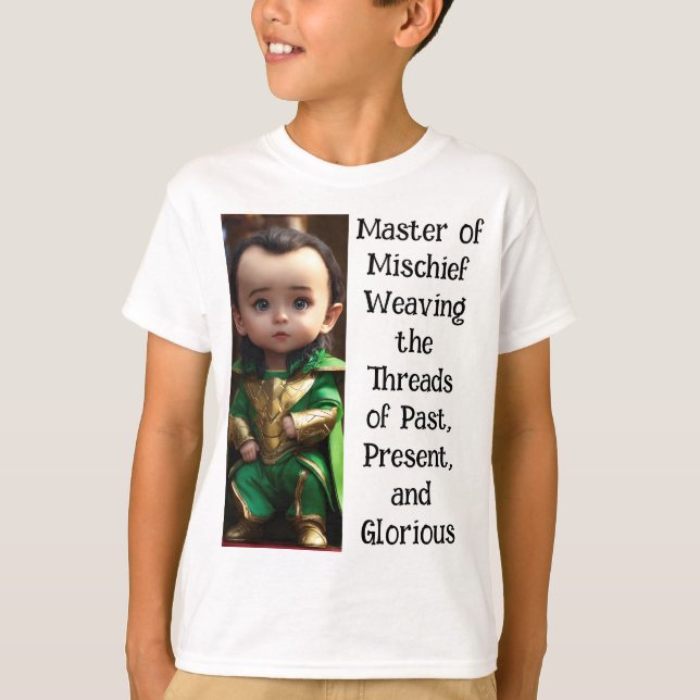 Camiseta Loki: Gráfico do Futuro Passado, Presente e Glorio (Frente)