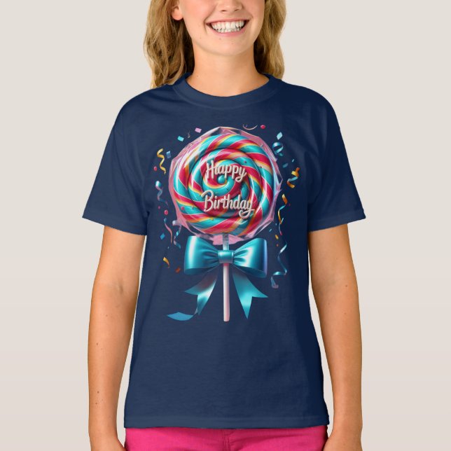 Camiseta Lollipop com Arco Turquesa e Streamers (Frente)