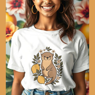 Camiseta lona adorável com limões e flores botânicas