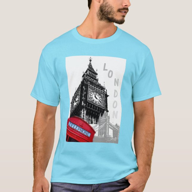 Camiseta London Big Ben Clock Tower Red Telephone (Frente)