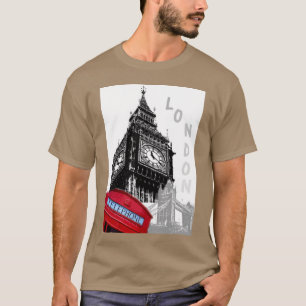Camiseta London Big Ben Clock Tower Red Telephone