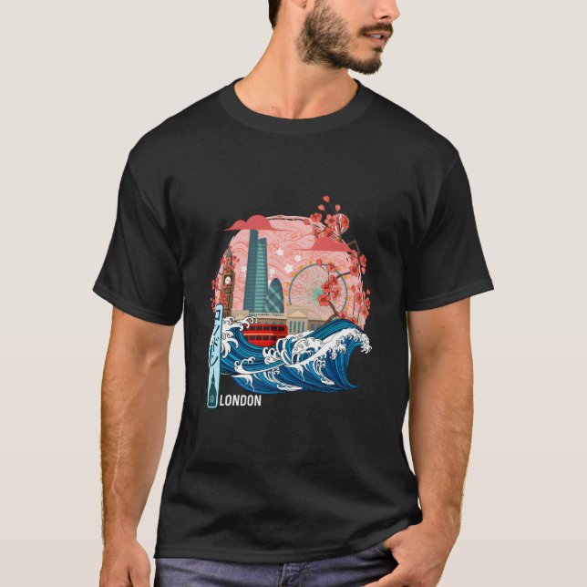 Camiseta London Uk Japanese Great Wave Kanagawa (Frente)
