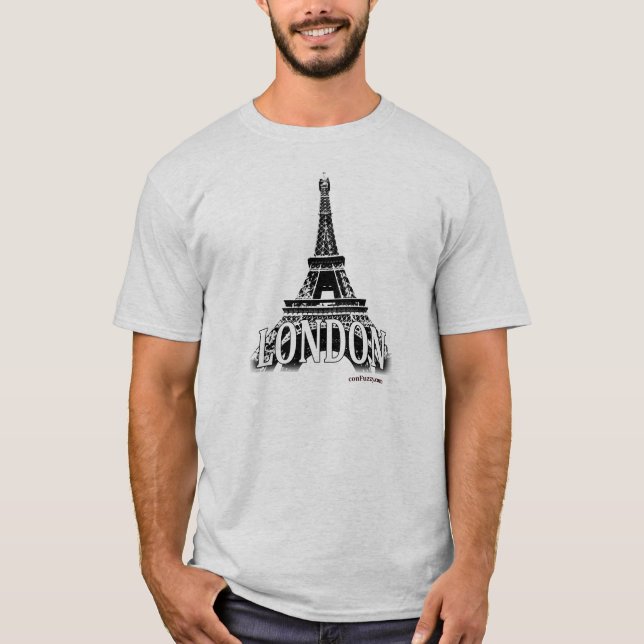 Camiseta Londres Inglaterra que caracteriza a torre Eiffel (Frente)
