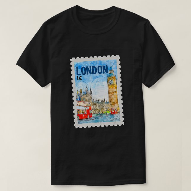 Camiseta Londres Inglaterra Viagem Inglês British Stamp (Frente do Design)