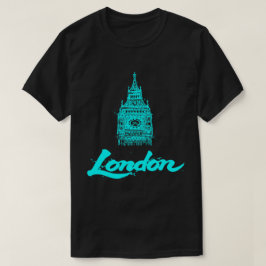 Camiseta Londres Neon Ciano Big Ben Esboço Moderno Preto