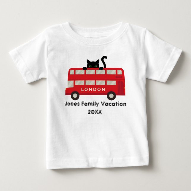 Camiseta Londres Reino Unido Red Bus Cat férias de família (Frente)
