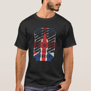 Camiseta Londres, torre big ben vintage com bandeira da Grã