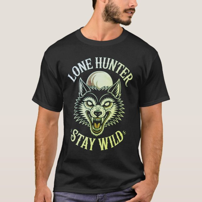 Camiseta Lone Hunter Stay Wild - Traditional Old School Wol (Frente)