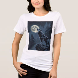 Camiseta Lone Wolf Howling at the Moon Night Forest Art