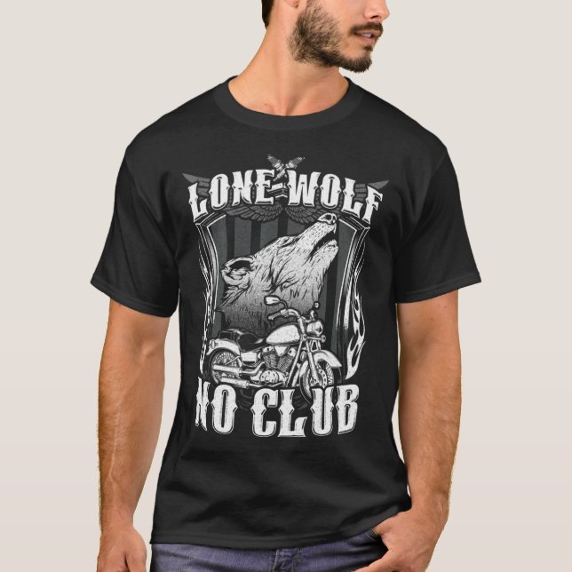 Camiseta Lone Wolf No Club Motorcycle  Biker Wolves (Frente)