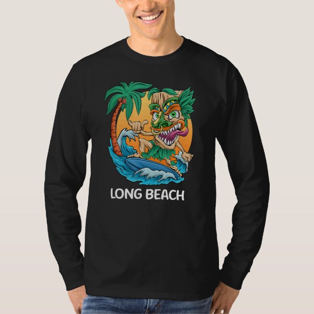 Camiseta Long Beach California Palm Tree Surfing Beach Vaca (Frente)
