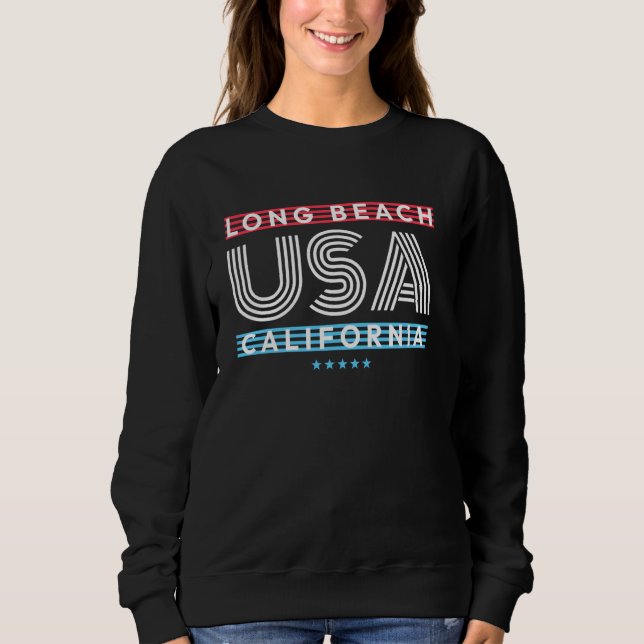 Camiseta Long Beach USA Retro Stripes Design (Frente)