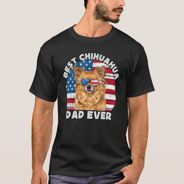 Camiseta Long Haired Hair Chihuahua Dad Chiwawa Dog America (Frente)