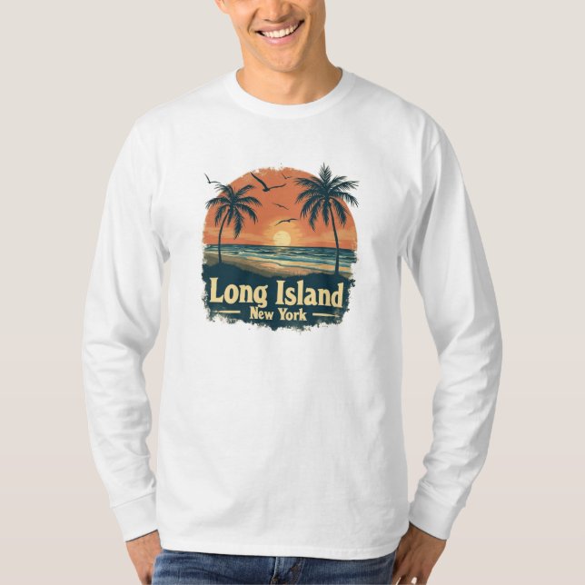 Camiseta Long Island New York Retro Beach Vibes (Frente)