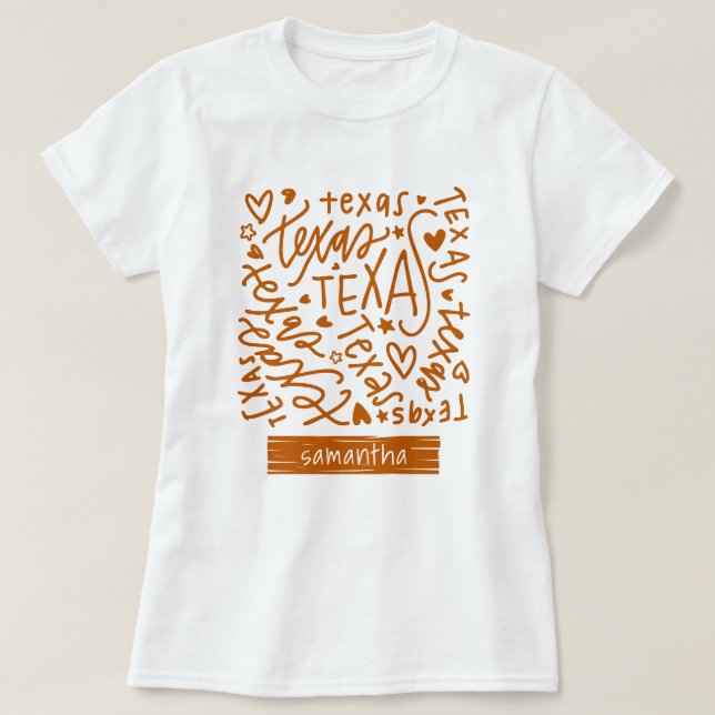 Camiseta Longhorn Burnt Orange Texas Doodle Pattern (Frente do Design)