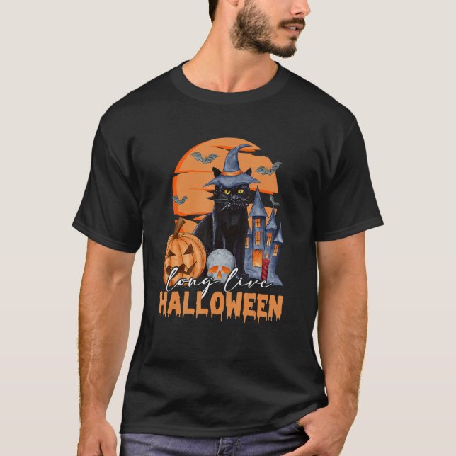 Camiseta Longo Vivo Pumpkin Preto do Halloween (Frente)