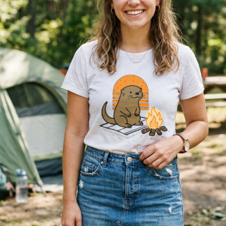 Camiseta Lontra adorável com ilustração de fogueira de acam