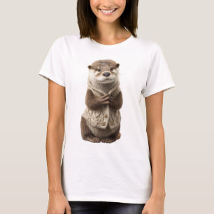 Camiseta Lontra Adorável em Cardigan de Tricô