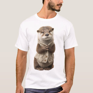 Camiseta Lontra Adorável em Casaco de Tricô