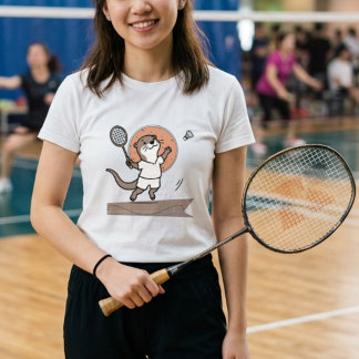 Camiseta Lontra Adorável Jogando Badminton